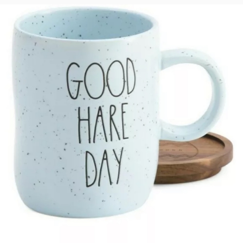 Rae Dunn Large Mug with Wooden Topper - New In Box
